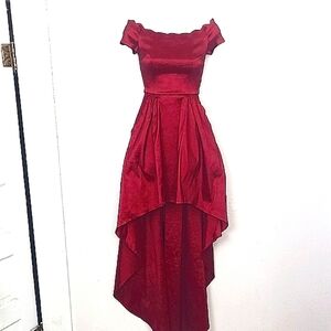 Formal Dress High Low Off Shoulder Burgandy Vamp Lovers Whimsigoth RED Draped